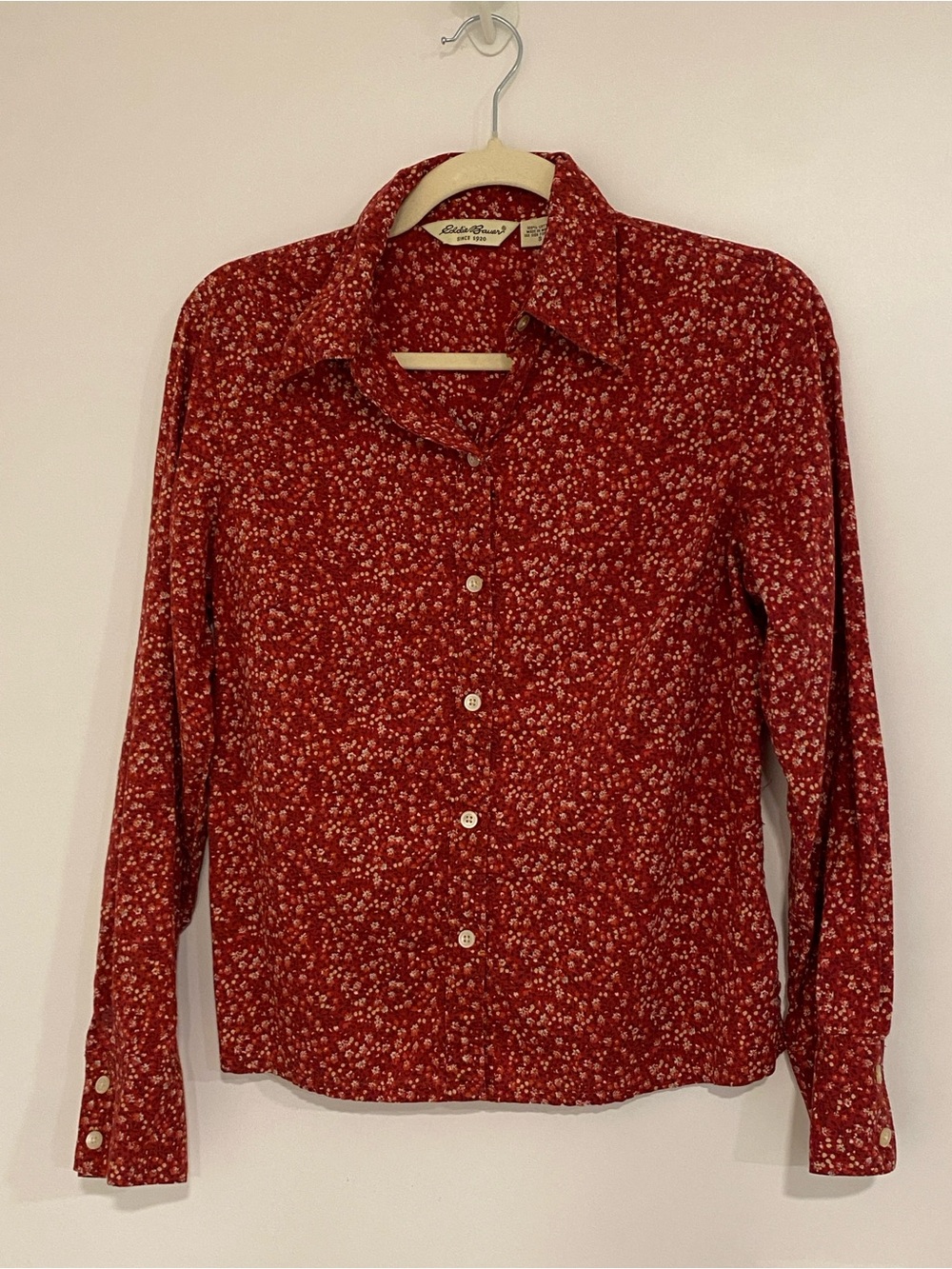 Eddie Bauer Crimson Red Floral Button-Down Shirt